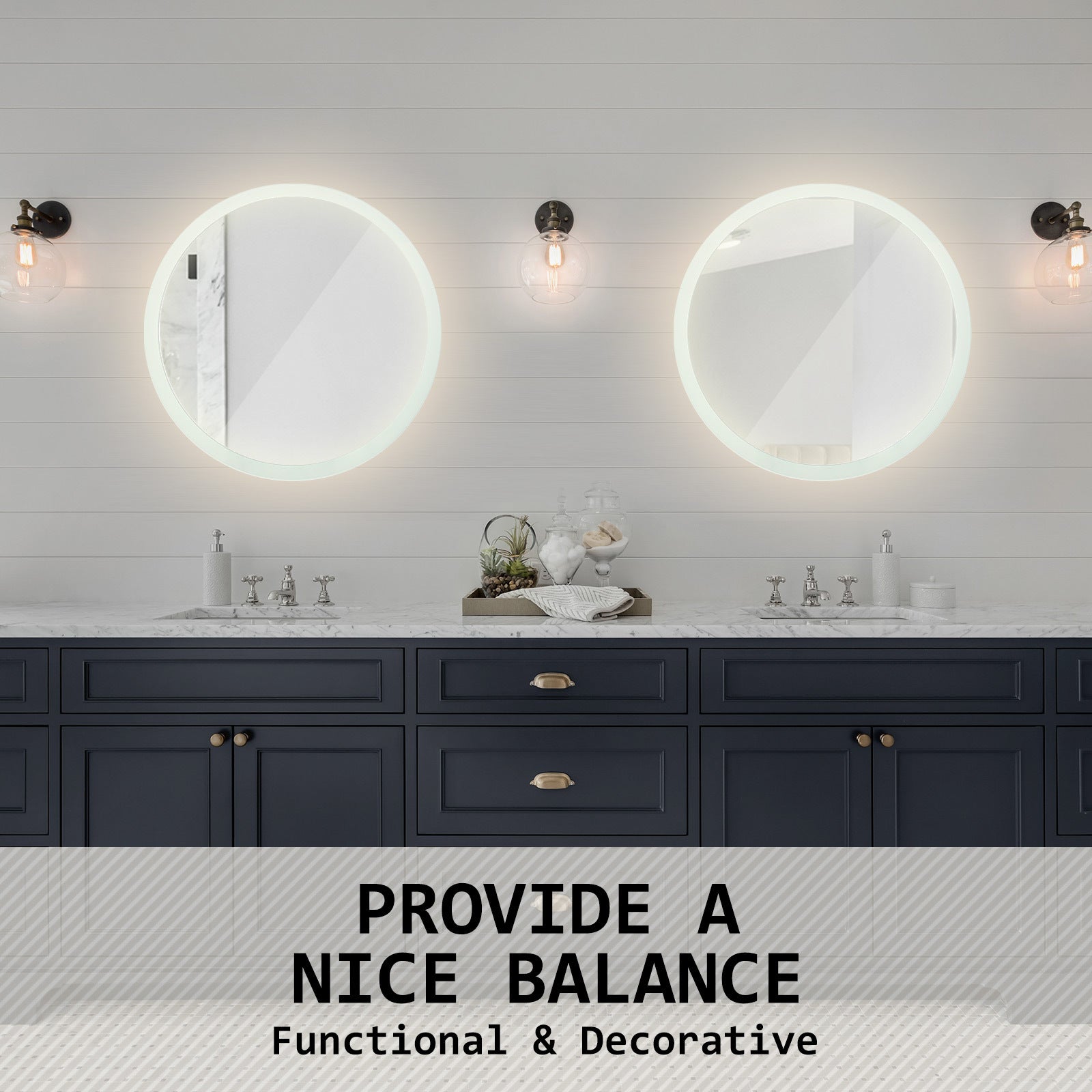 LED Anti Fog Wall Mirror Round Aluminum Frame Bathroom Vanity 70cm Homecoze