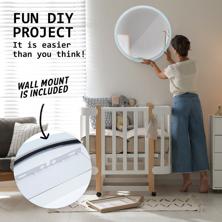 LED Anti Fog Wall Mirror Round Aluminum Frame Bathroom Vanity 70cm Homecoze