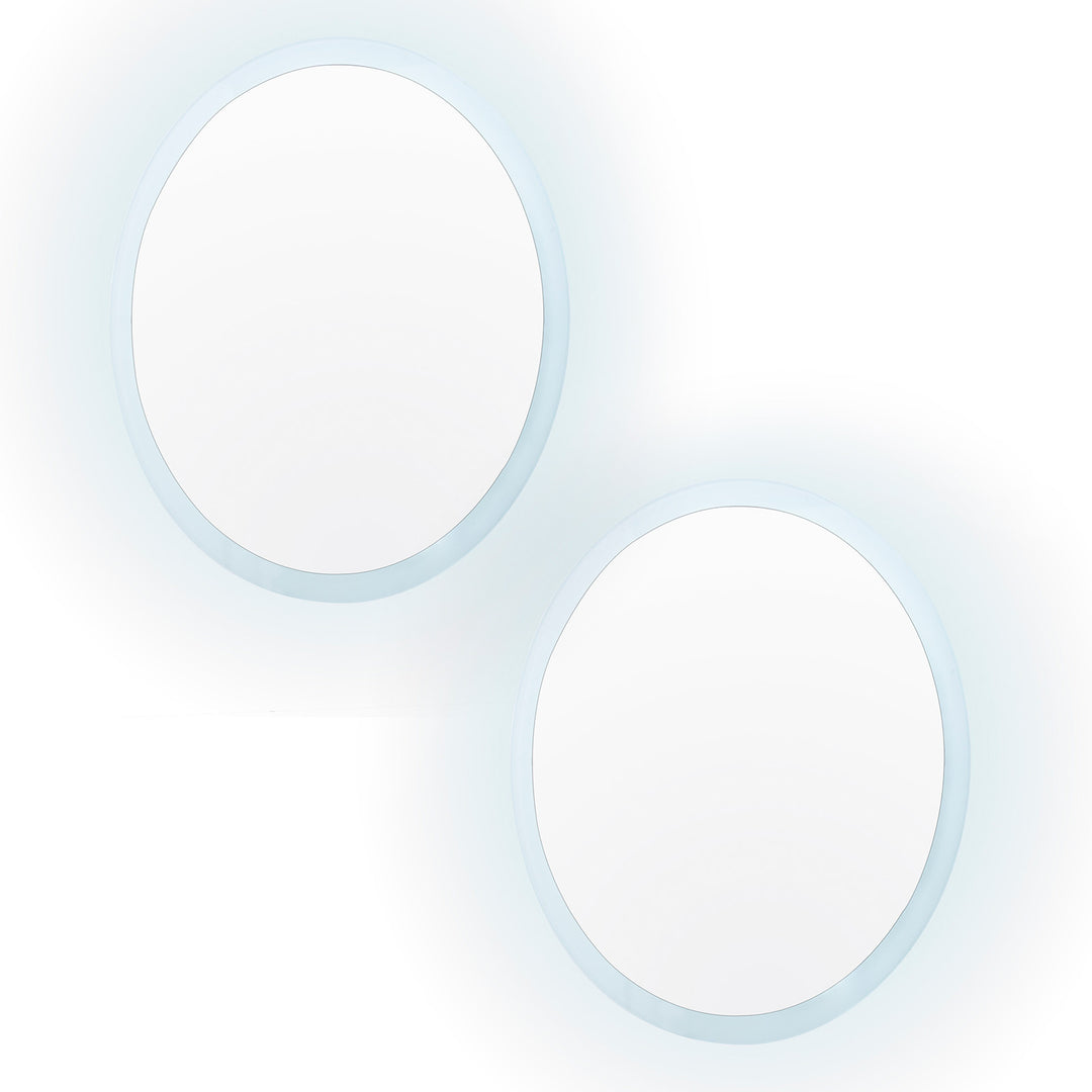 Set of 2 LED Anti Fog Wall Mirror Round Aluminum Frame Bathroom Vanity 70cm Homecoze