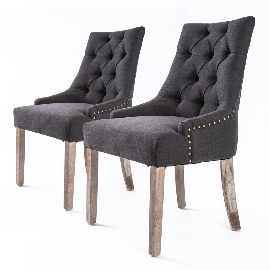 Set of 2 French Provincial Dining Chair Amour Oak Leg - Charcoal Homecoze