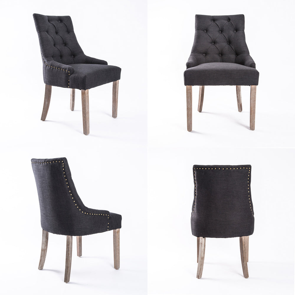 Set of 2 French Provincial Dining Chair Amour Oak Leg - Charcoal Homecoze