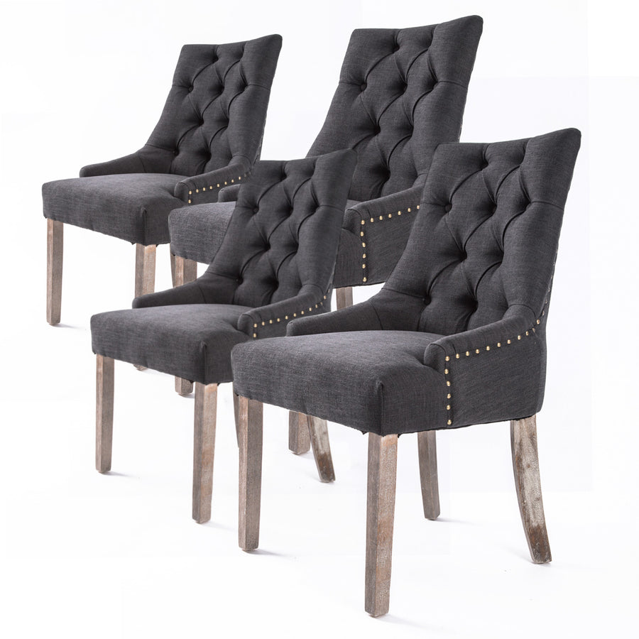 Set of 4 French Provincial Dining Chair Amour Oak Leg - Charcoal Homecoze