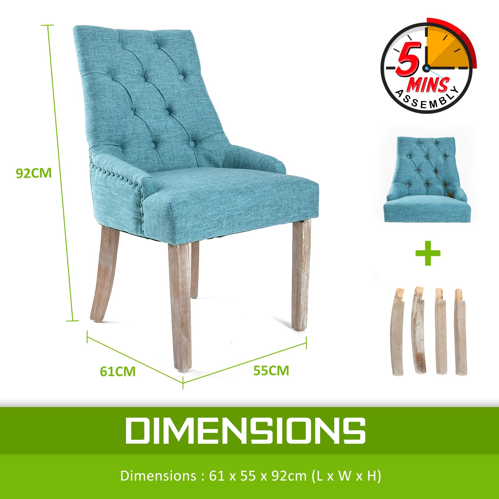 French Provincial Dining Chair Amour Oak Leg - Blue Homecoze Home & Living
