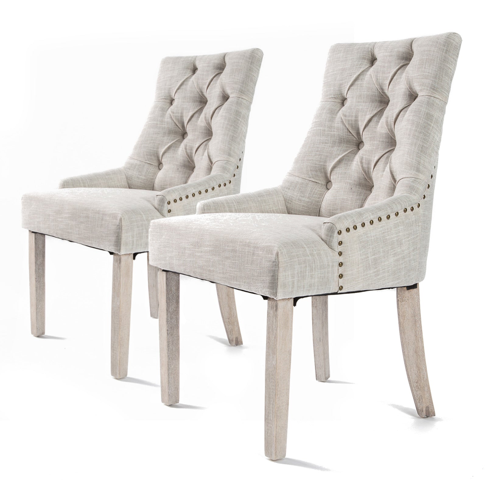 Set of 2 French Provincial Dining Chair Amour Oak Leg - Cream Homecoze