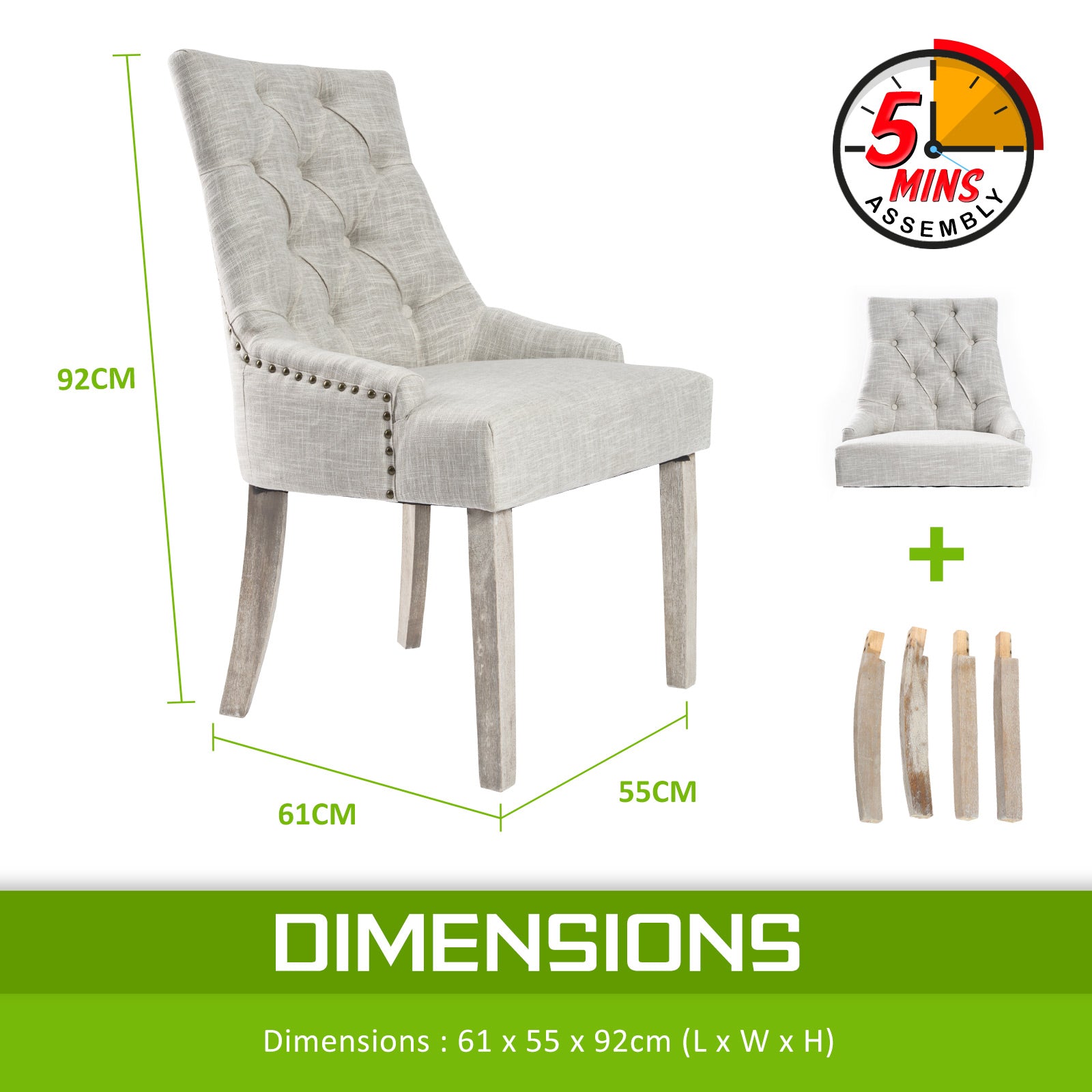 French Provincial Dining Chair Amour Oak Leg - Cream Homecoze