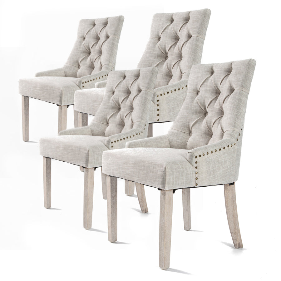 Set of 4 French Provincial Dining Chair Amour Oak Leg - Cream Homecoze