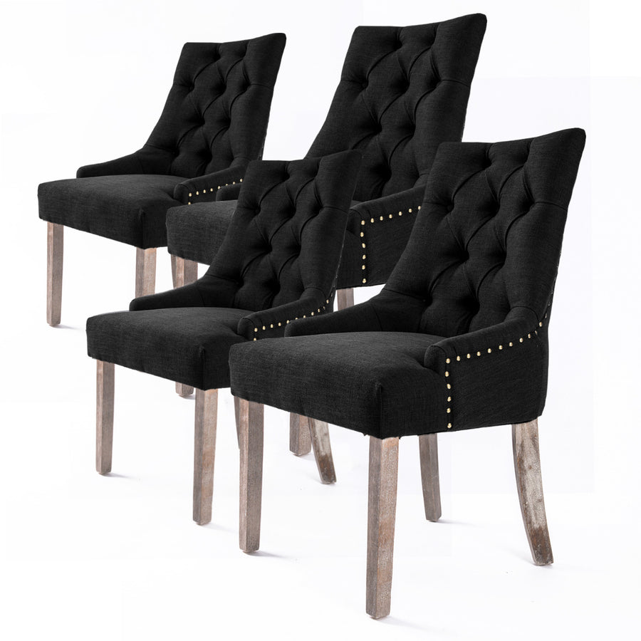 Set of 4 French Provincial Dining Chair Amour Oak Leg - Dark Black Homecoze