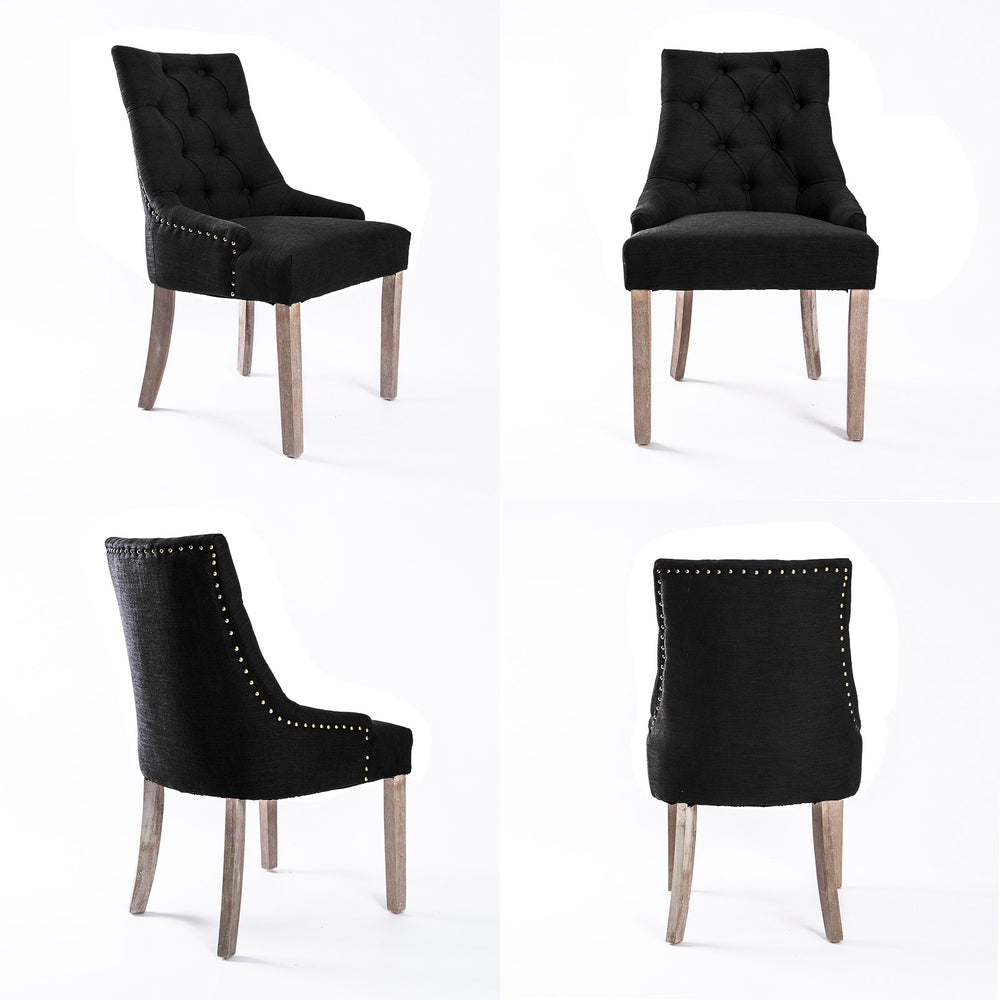 Set of 4 French Provincial Dining Chair Amour Oak Leg - Dark Black Homecoze