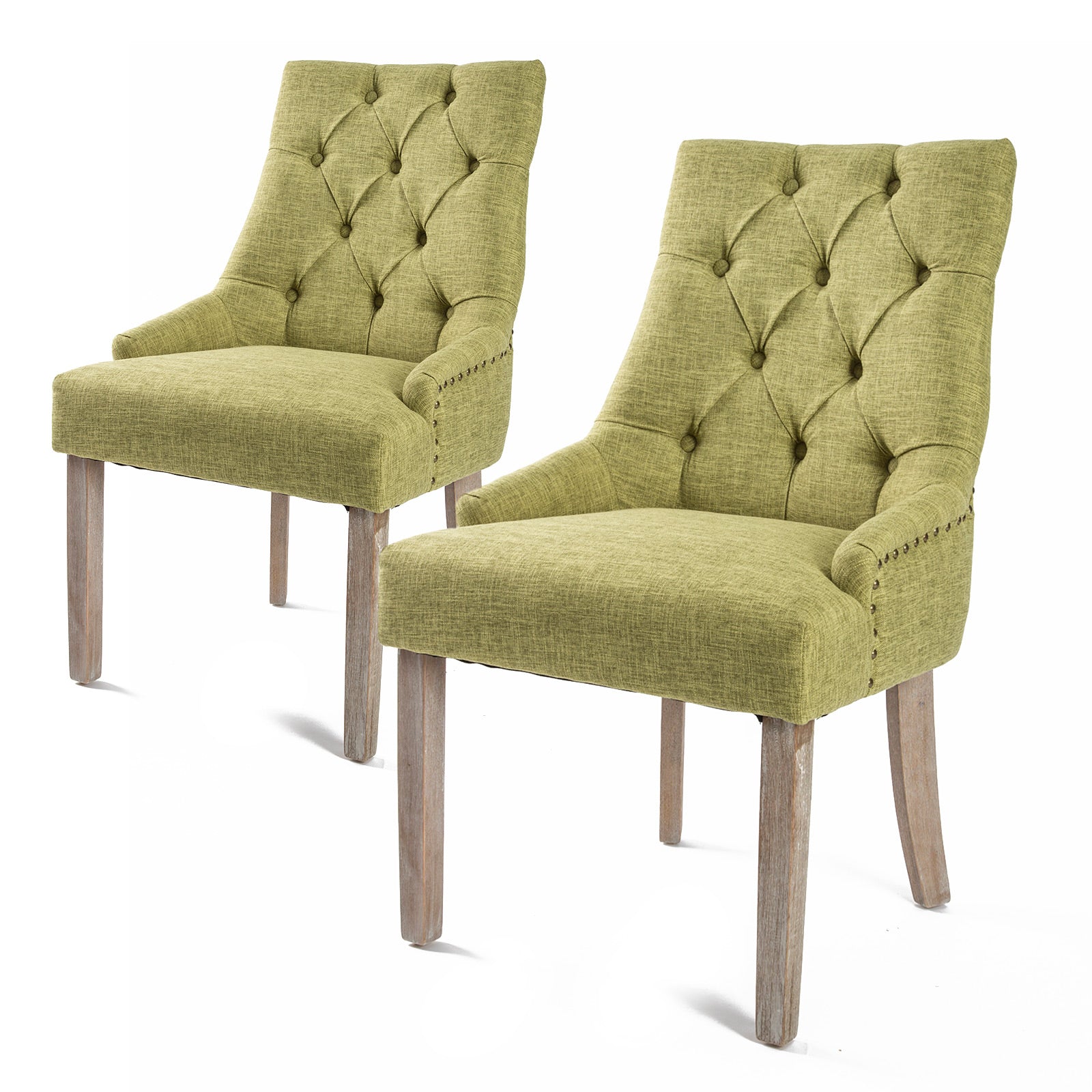 Set of 2 French Provincial Dining Chair Amour Oak Leg - Green Homecoze