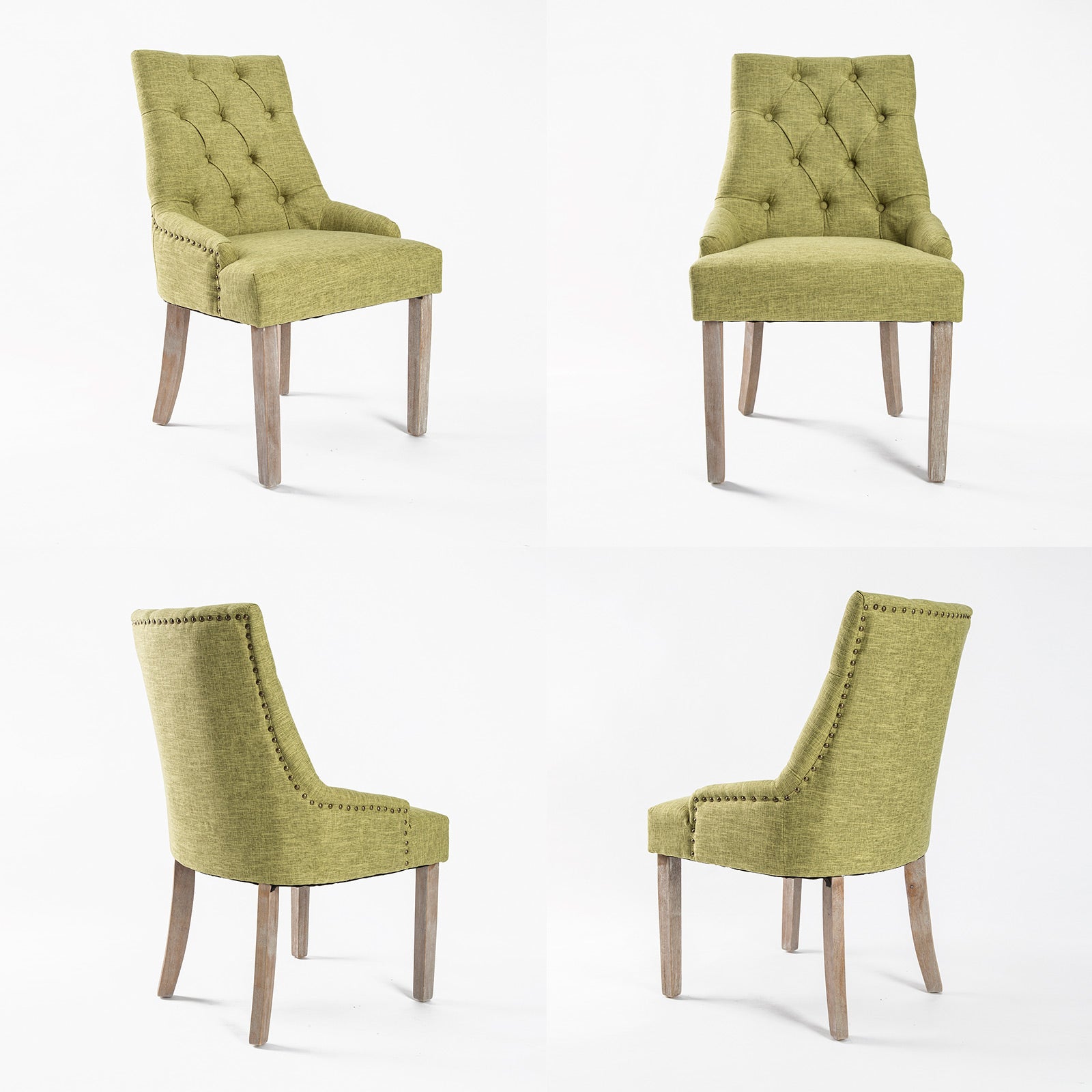 Set of 2 French Provincial Dining Chair Amour Oak Leg - Green Homecoze