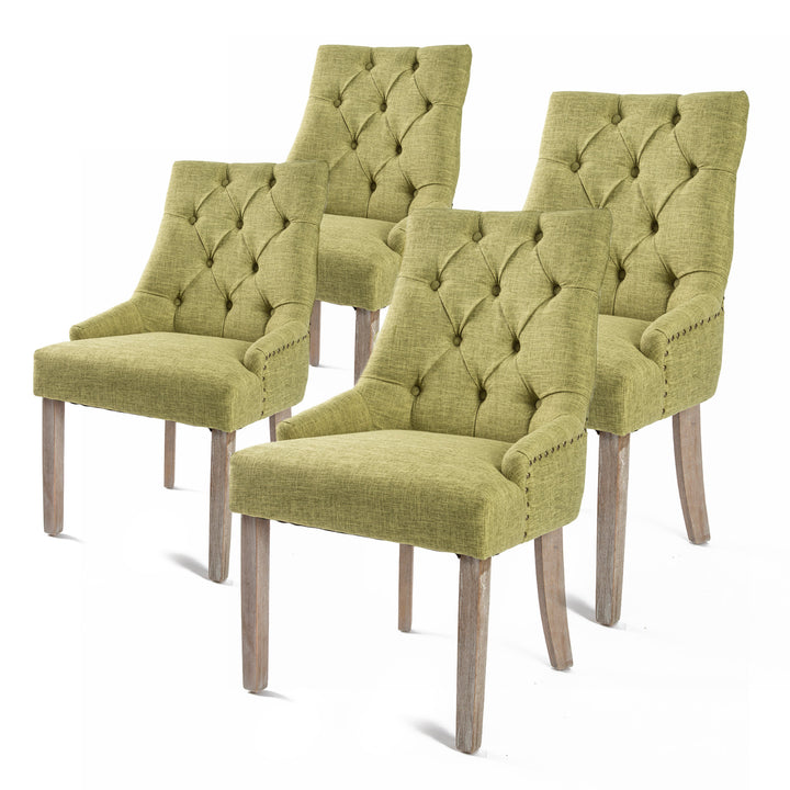 Set of 4 French Provincial Dining Chair Amour Oak Leg - Green Homecoze