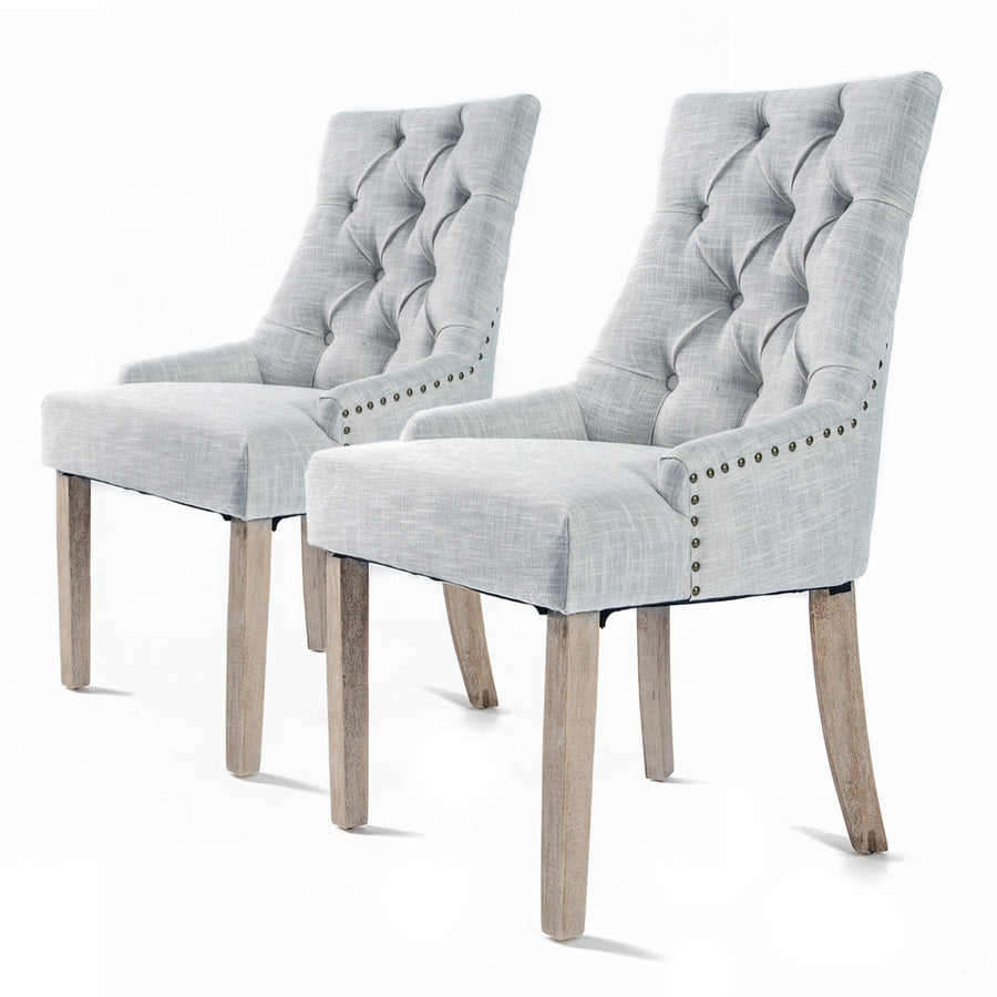 Set of 2 French Provincial Dining Chair Amour Oak Leg - Grey Homecoze