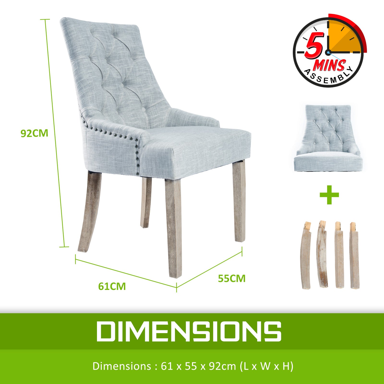 French Provincial Dining Chair Amour Oak Leg - Grey Homecoze
