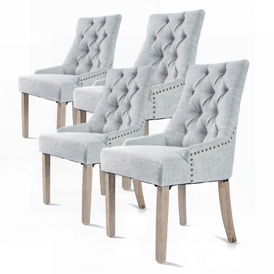 Set of 4 French Provincial Dining Chair Amour Oak Leg - Grey Homecoze