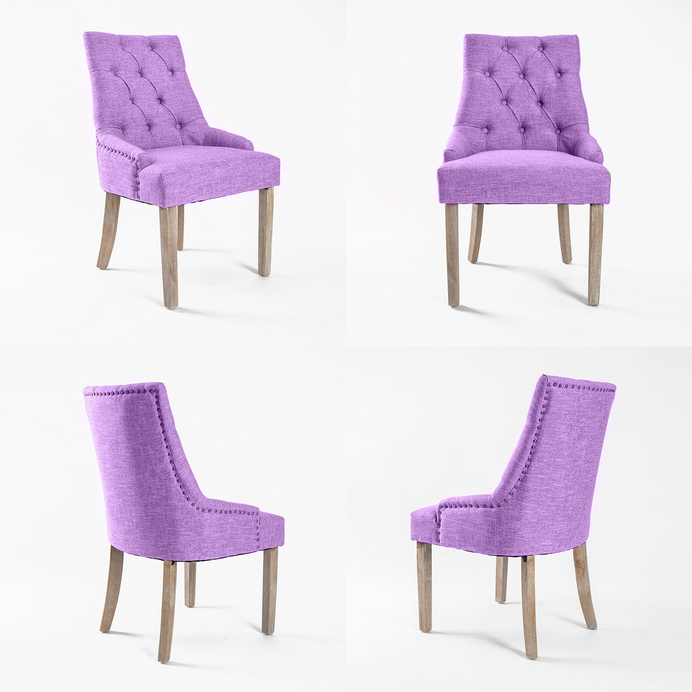 Set of 2 French Provincial Dining Chair Amour Oak Leg - Violet Homecoze