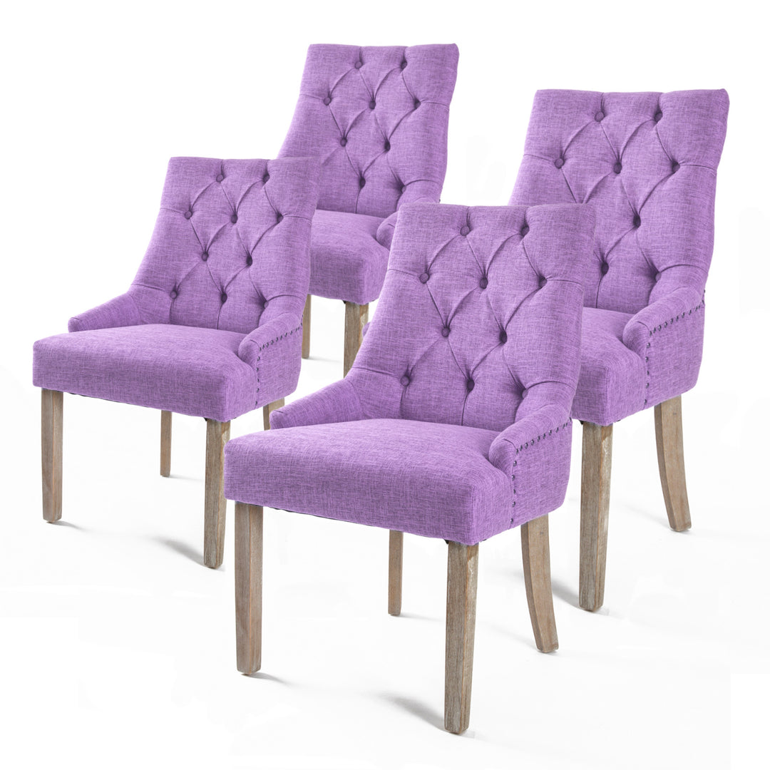 Set of 4 French Provincial Dining Chair Amour Oak Leg - Violet Homecoze