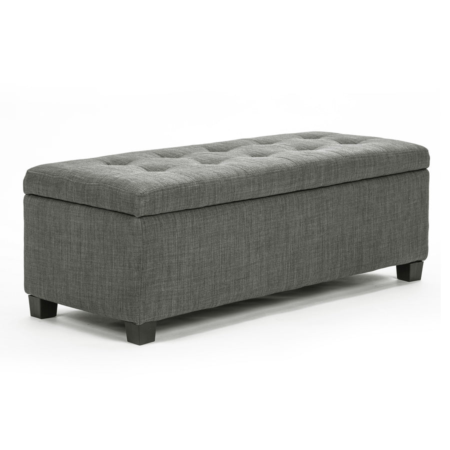 Dark Grey Faux Linen Fabric Storage Blanket Box Ottoman Stool - 102cm Homecoze