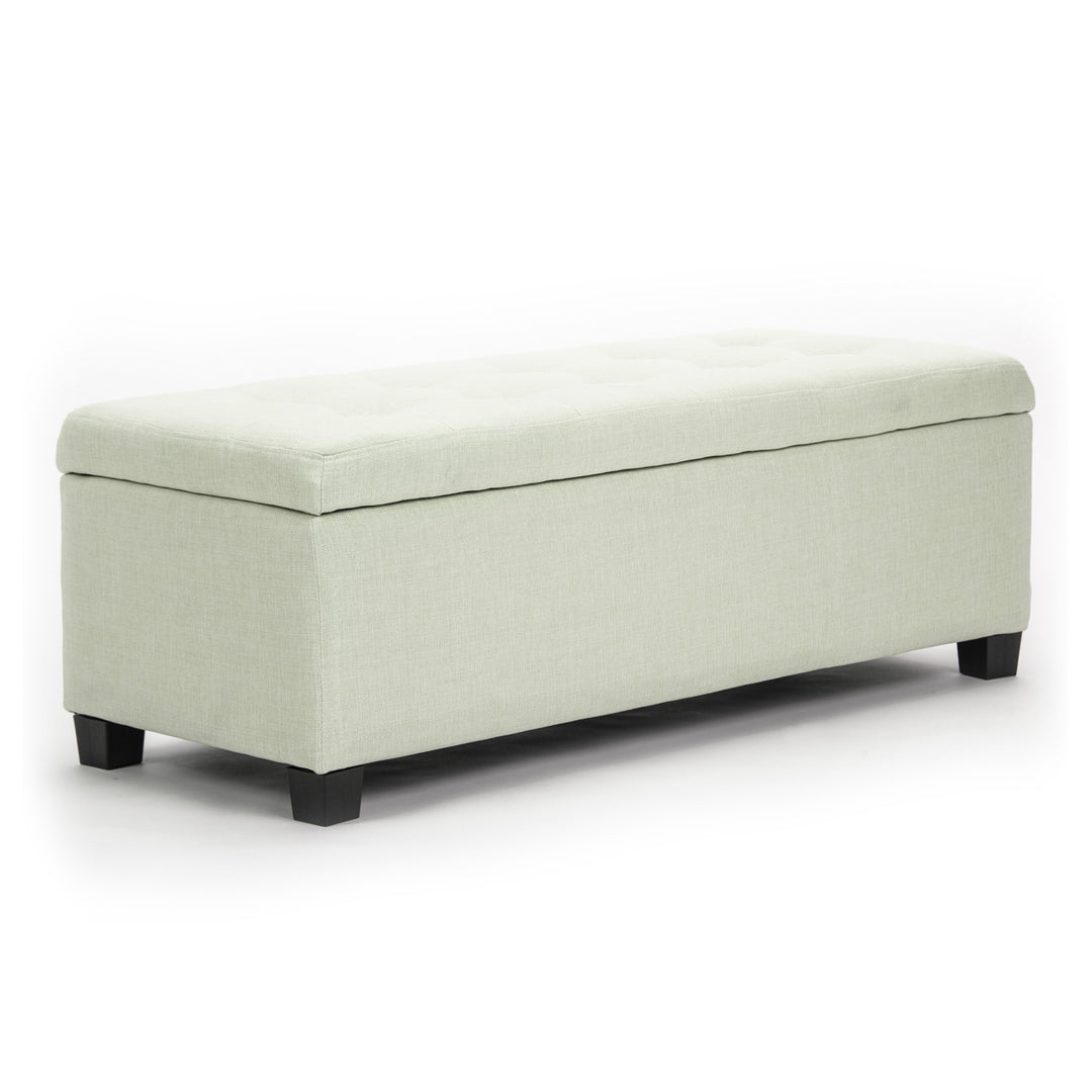 Light Green Storage Ottoman Stool Faux Linen Fabric 102cm Homecoze