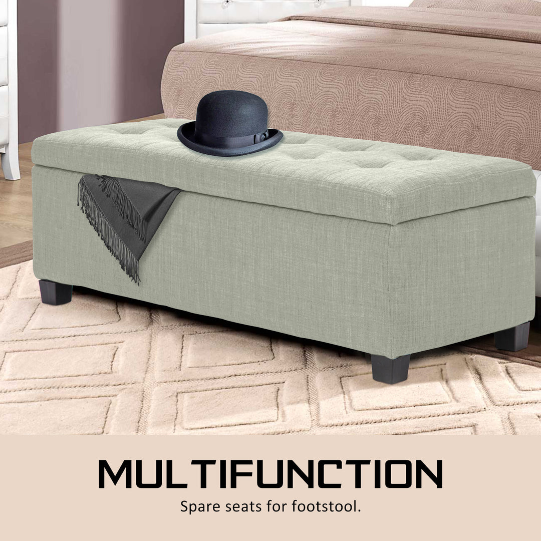 Light Green Storage Ottoman Stool Faux Linen Fabric 102cm Homecoze