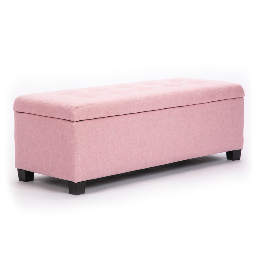 Pink Faux Linen Fabric Storage Blanket Box Ottoman Stool - 102cm Homecoze