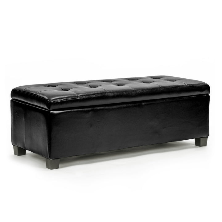 Black PU Leather Storage Blanket Box Ottoman Stool - 102cm Homecoze