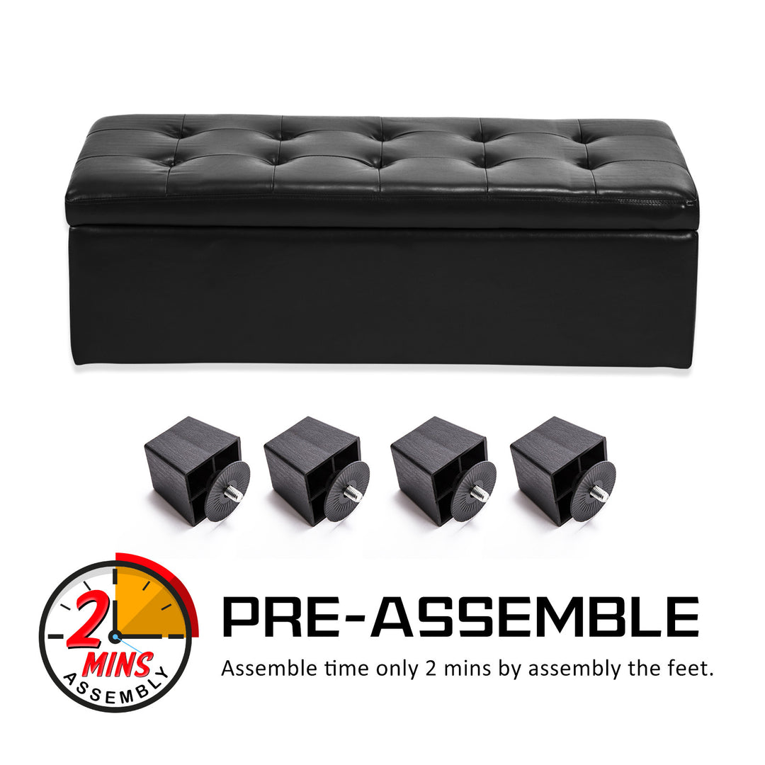 Black PU Leather Storage Blanket Box Ottoman Stool - 102cm Homecoze