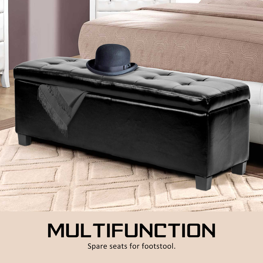 Black PU Leather Storage Blanket Box Ottoman Stool - 102cm Homecoze