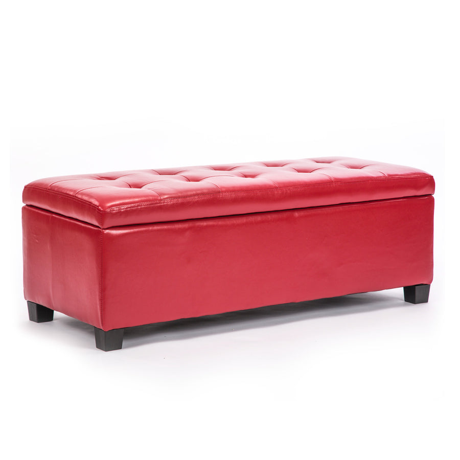 Red PU Leather Storage Blanket Box Ottoman Stool - 102cm Homecoze