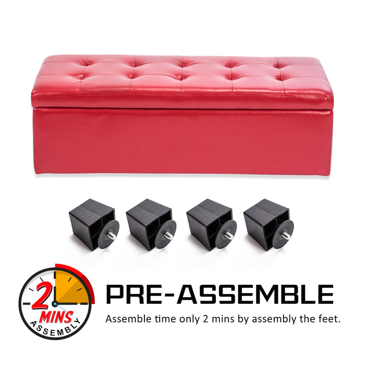 Red PU Leather Storage Blanket Box Ottoman Stool - 102cm Homecoze