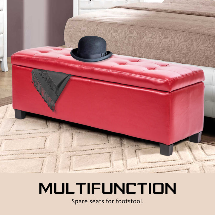 Red PU Leather Storage Blanket Box Ottoman Stool - 102cm Homecoze