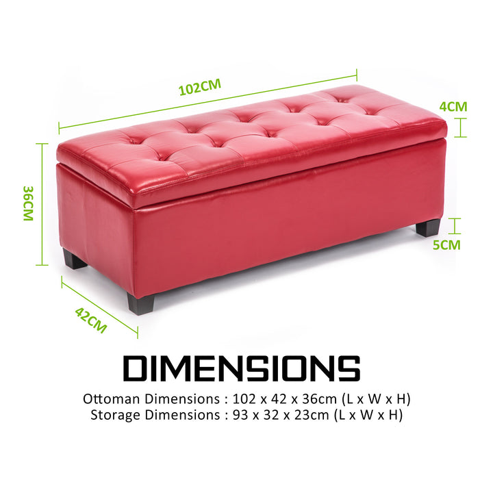 Red PU Leather Storage Blanket Box Ottoman Stool - 102cm Homecoze