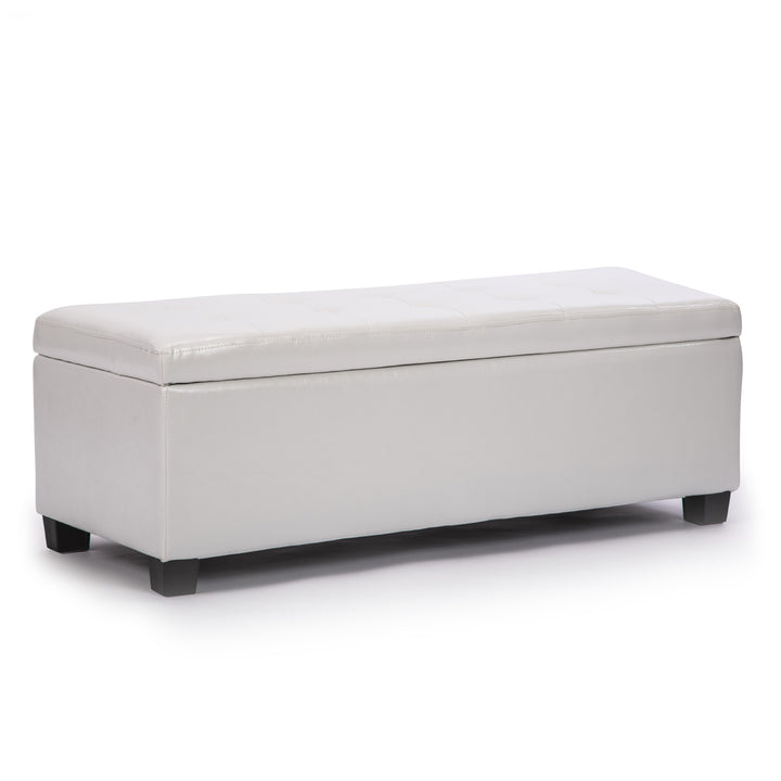 White PU Leather Storage Blanket Box Ottoman Stool - 102cm Homecoze