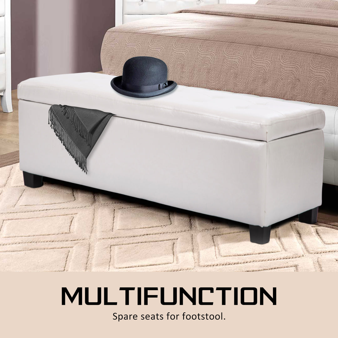 White PU Leather Storage Blanket Box Ottoman Stool - 102cm Homecoze