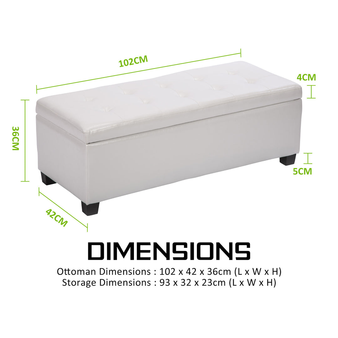 White PU Leather Storage Blanket Box Ottoman Stool - 102cm Homecoze