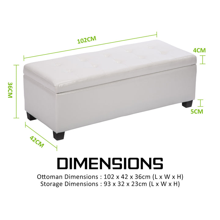 White PU Leather Storage Blanket Box Ottoman Stool - 102cm Homecoze