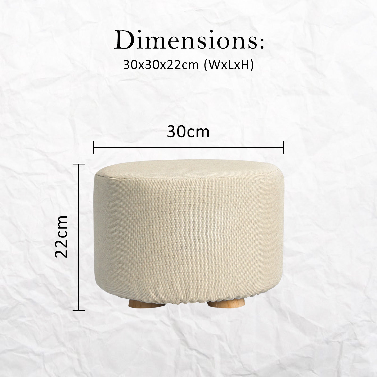 Beige Fabric Ottoman Round Wooden Leg Foot Stool Homecoze