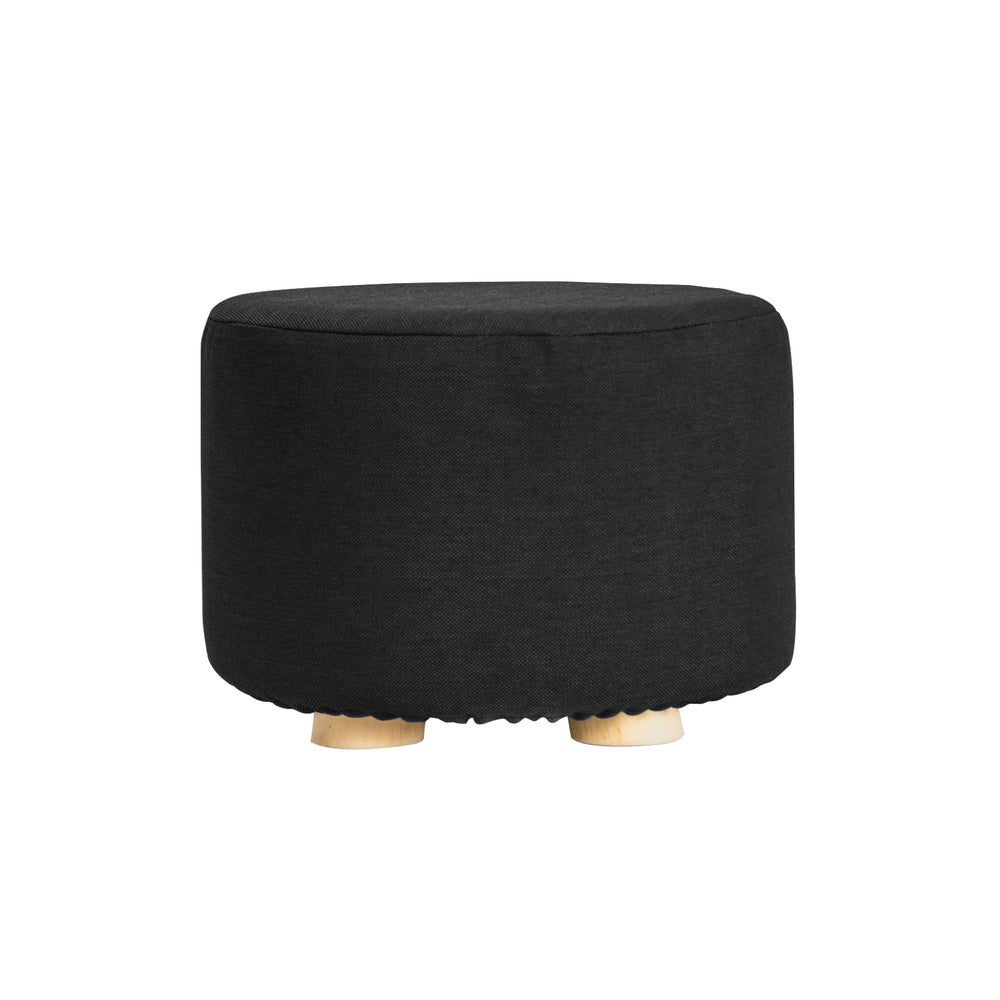 Black Fabric Ottoman Round Wooden Leg Foot Stool Homecoze