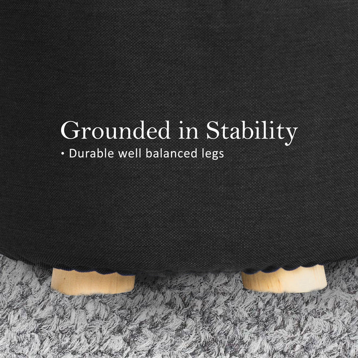 Black Fabric Ottoman Round Wooden Leg Foot Stool Homecoze