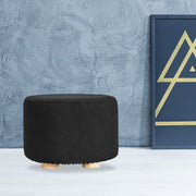 Black Fabric Ottoman Round Wooden Leg Foot Stool Homecoze