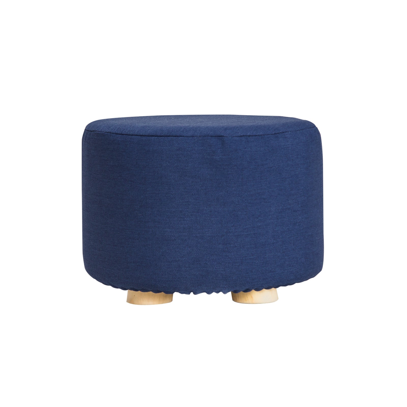 Dark Blue Fabric Ottoman Round Wooden Leg Foot Stool Homecoze