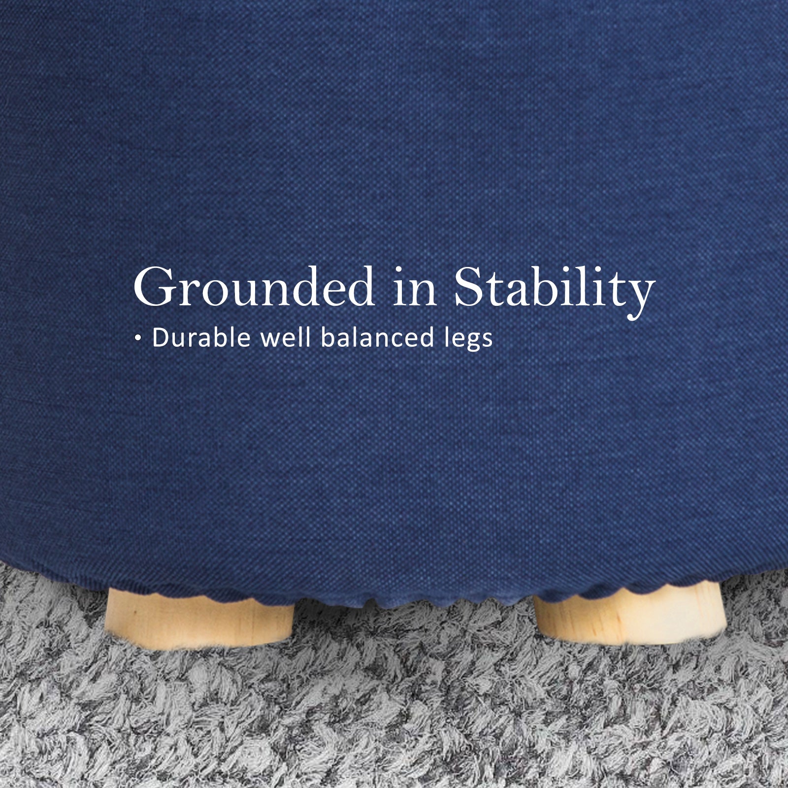 Dark Blue Fabric Ottoman Round Wooden Leg Foot Stool Homecoze