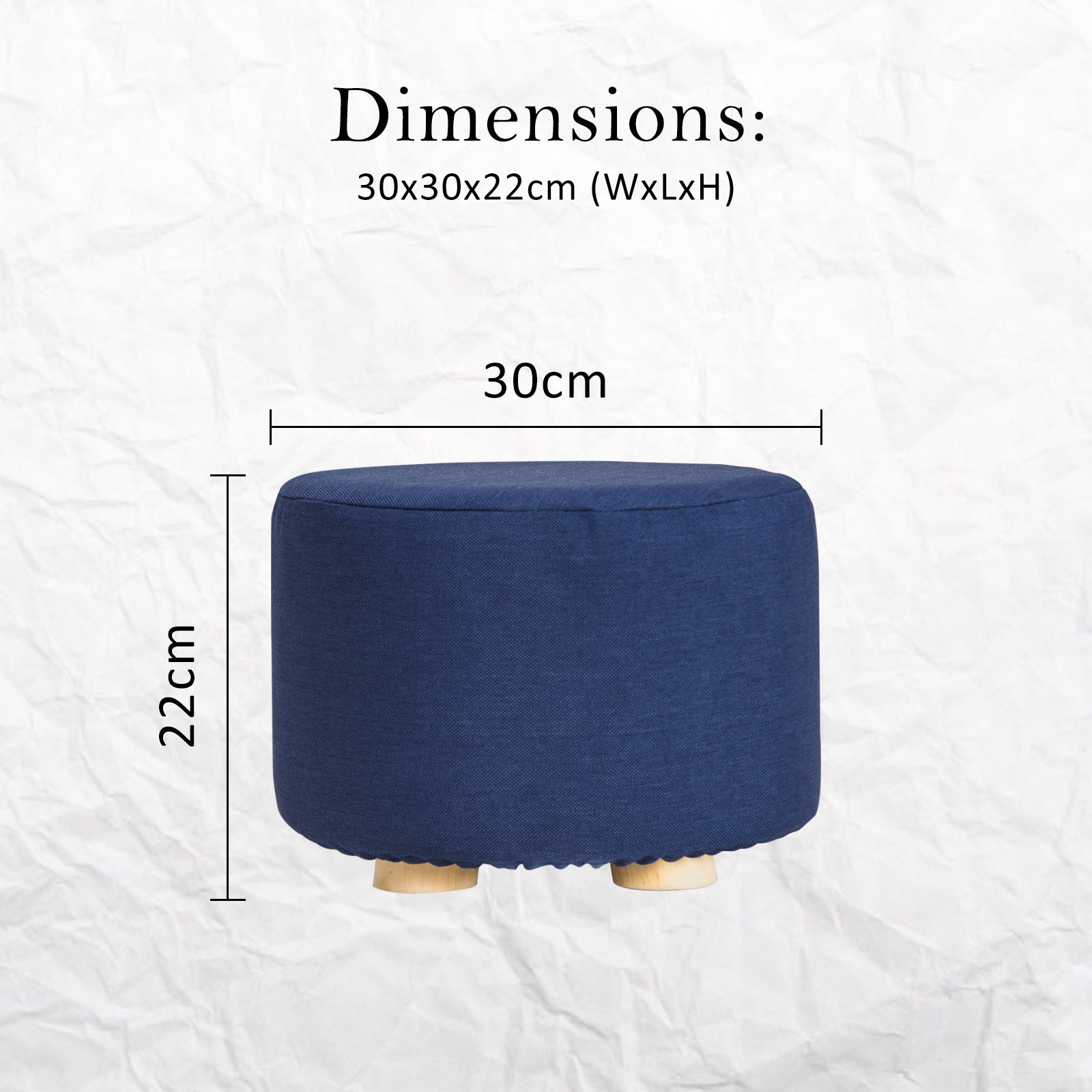 Dark Blue Fabric Ottoman Round Wooden Leg Foot Stool Homecoze