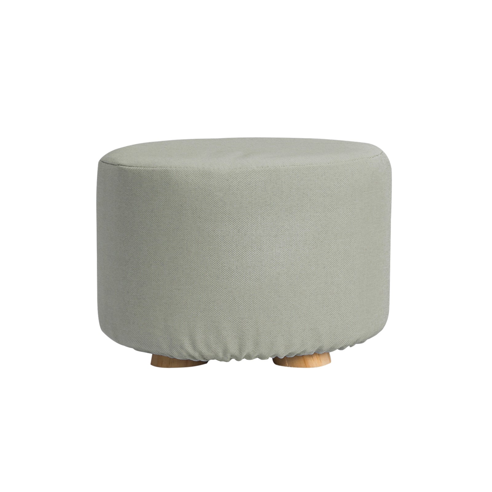 Grey Fabric Ottoman Round Wooden Leg Foot Stool Homecoze
