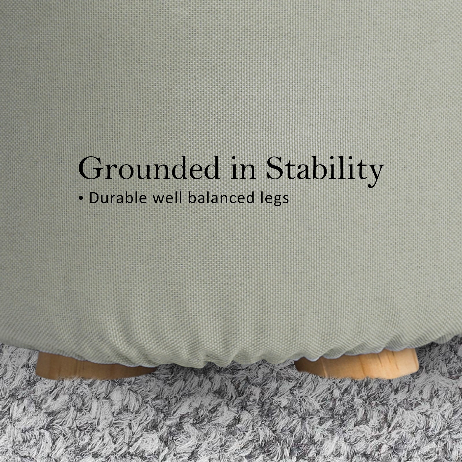 Grey Fabric Ottoman Round Wooden Leg Foot Stool Homecoze