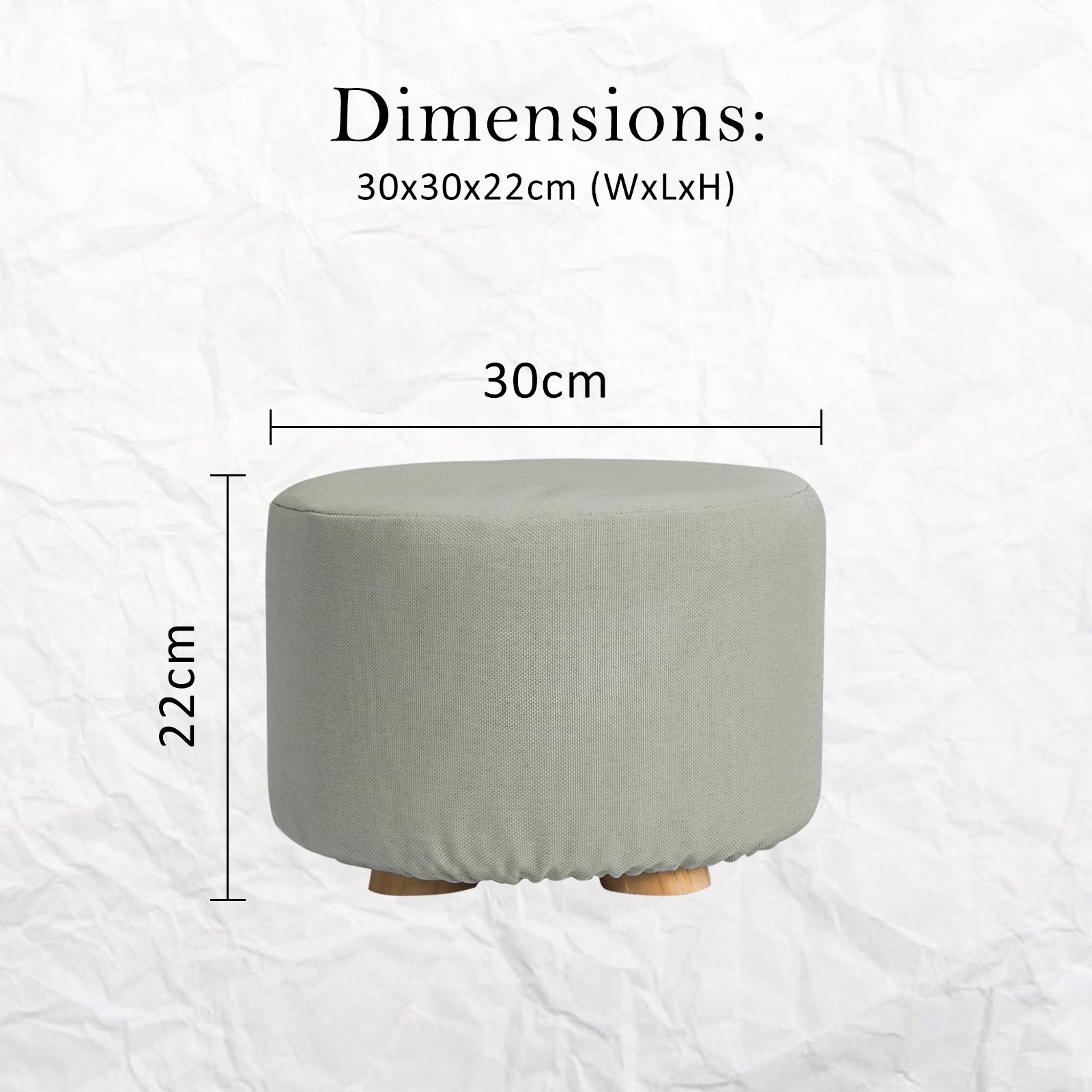 Grey Fabric Ottoman Round Wooden Leg Foot Stool Homecoze
