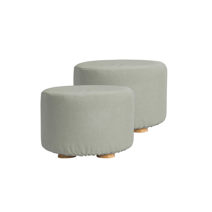 Set of 2 Grey Fabric Ottoman Round Wooden Leg Foot Stool Homecoze