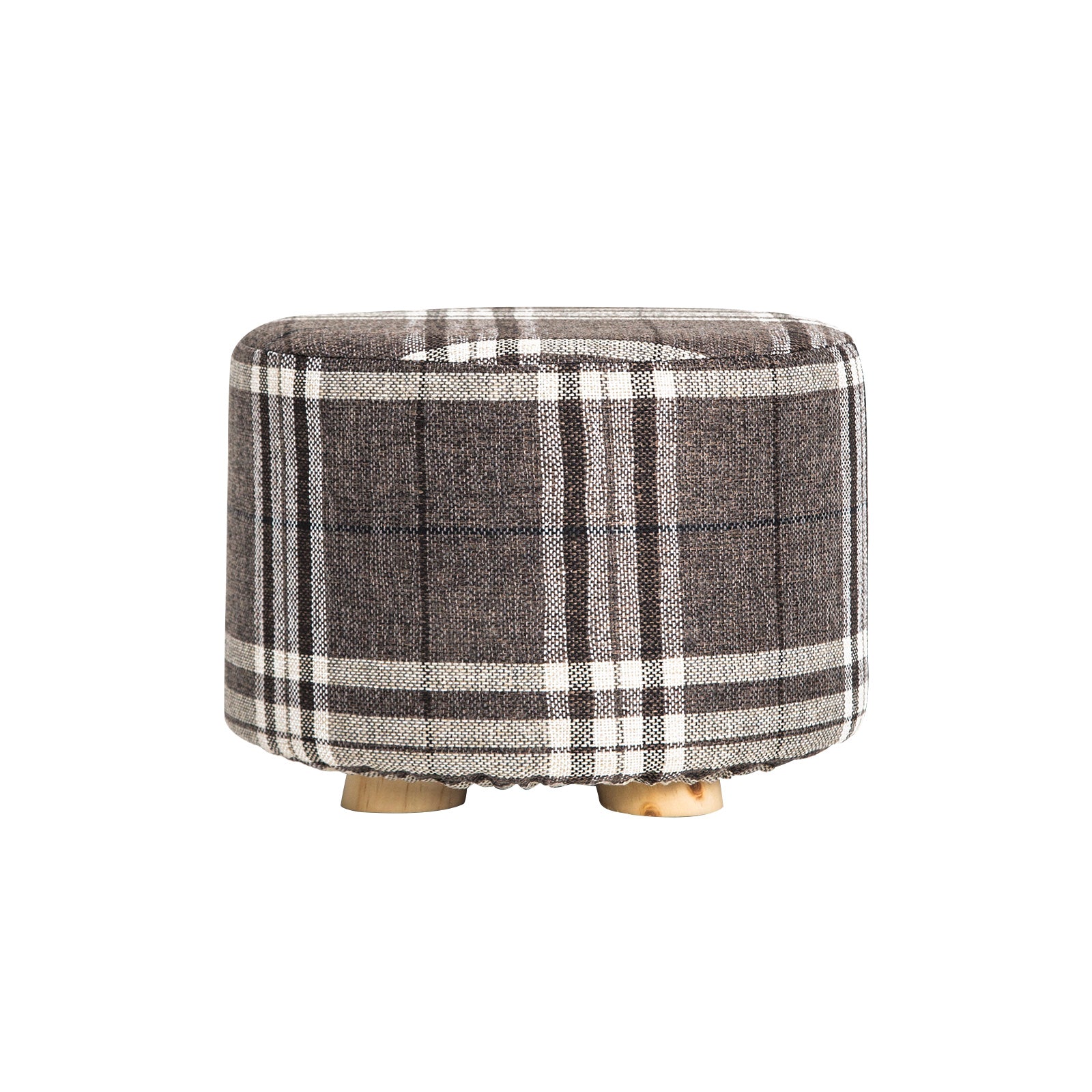 Lattice Fabric Ottoman Round Wooden Leg Foot Stool Homecoze
