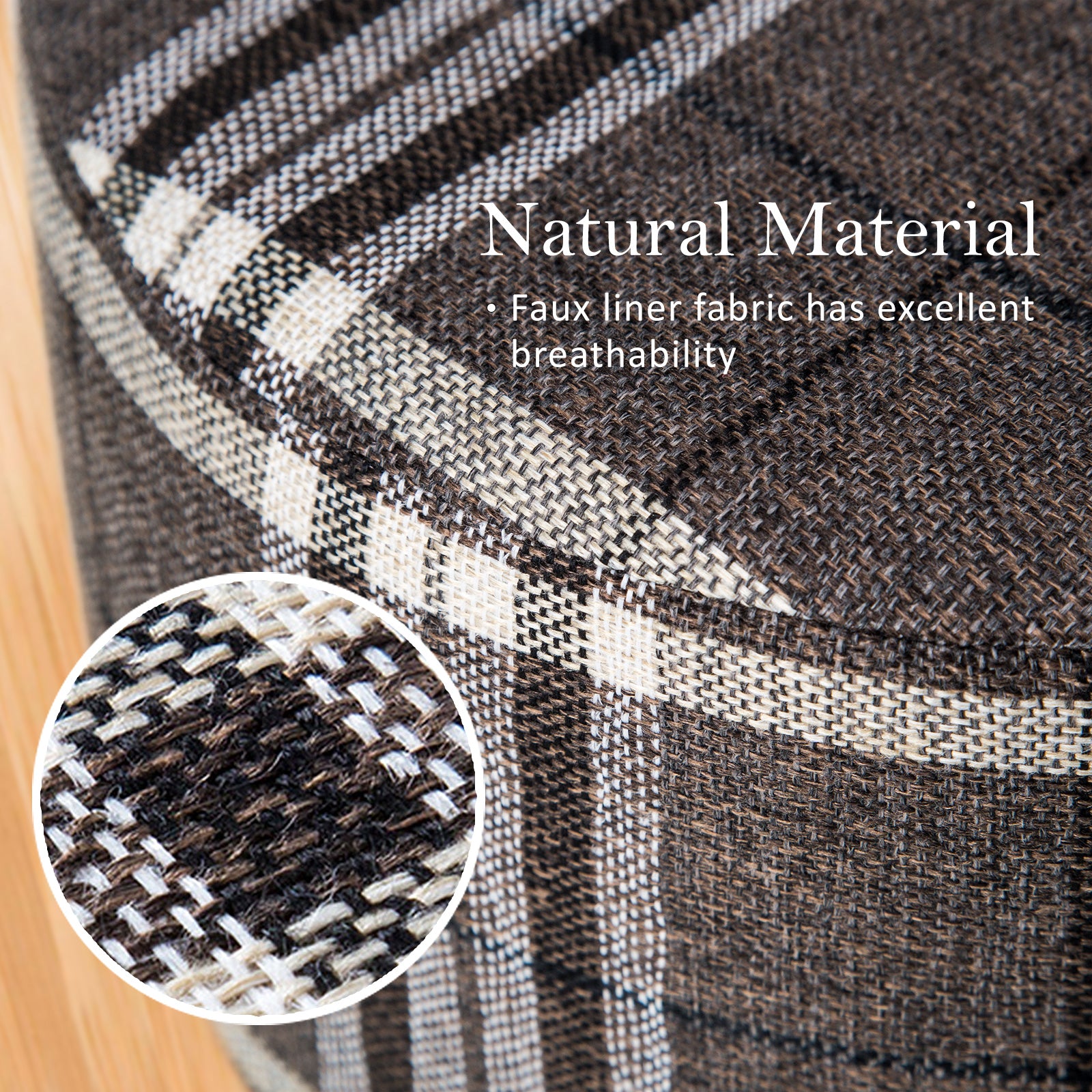 Lattice Fabric Ottoman Round Wooden Leg Foot Stool Homecoze