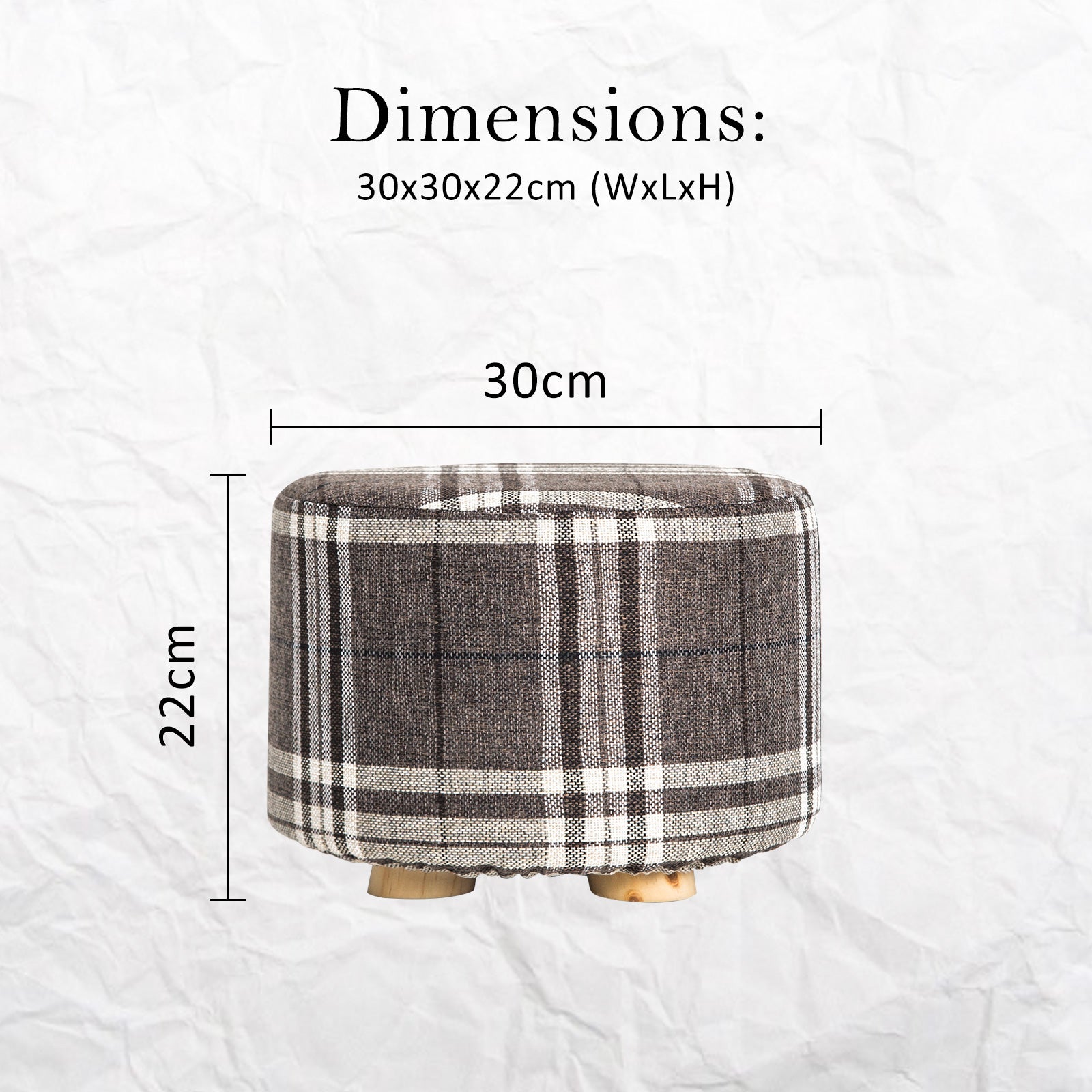 Lattice Fabric Ottoman Round Wooden Leg Foot Stool Homecoze