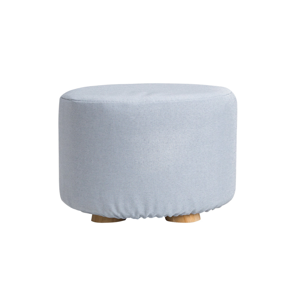 Light Blue Fabric Ottoman Round Wooden Leg Foot Stool Homecoze